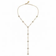 KIMÉ Y-ketting met klavertjes en steentjes – goudkleurig – productfoto