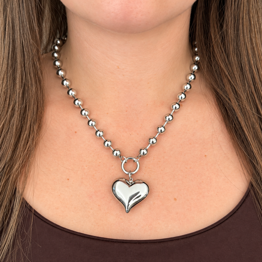 KIMÉ Kralenketting met hart – zilverkleurig