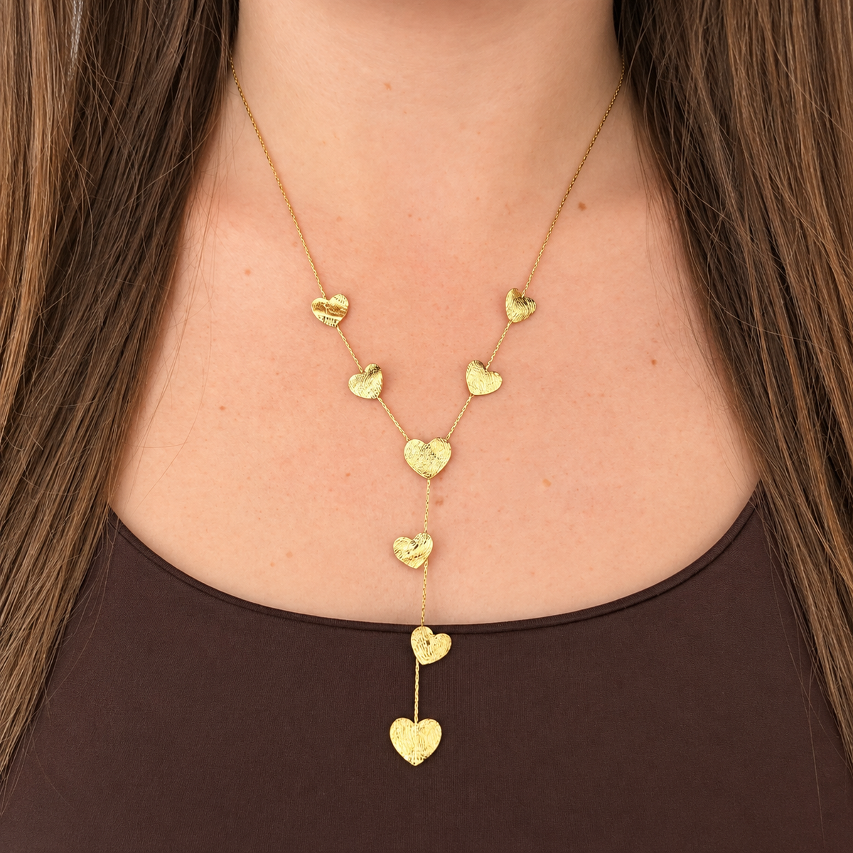 KIMÉ Y-ketting met hartjes – goudkleurig