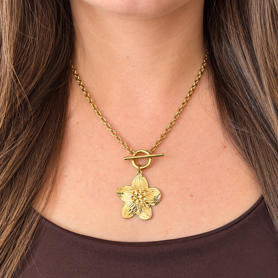 KIMÉ Bloemketting met T-sluiting – goudkleurig