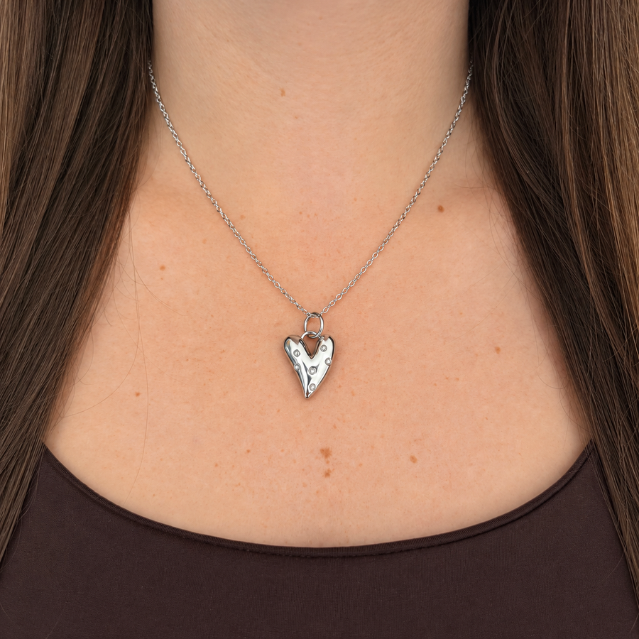 KIMÉ Hartketting met steentjes – zilverkleurig