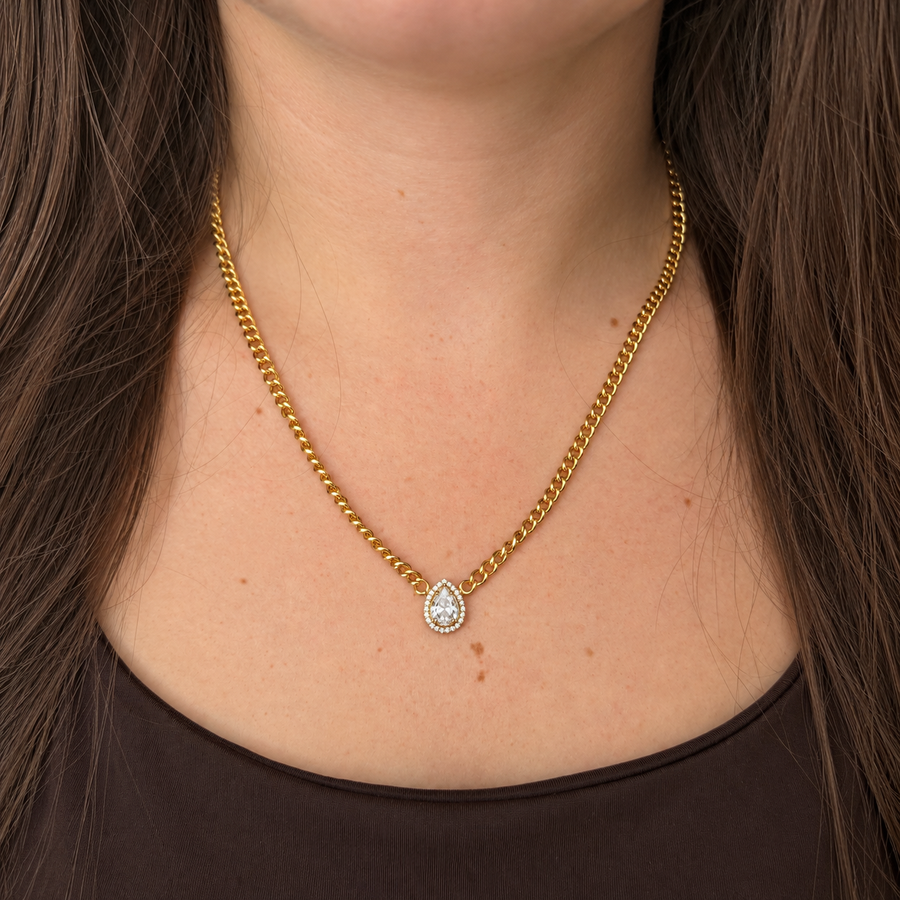 KIMÉ Schakelketting met druppelhanger – goudkleurig