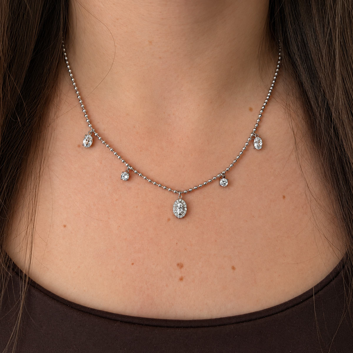 KIMÉ Ketting met vijf steentjes – zilverkleurig