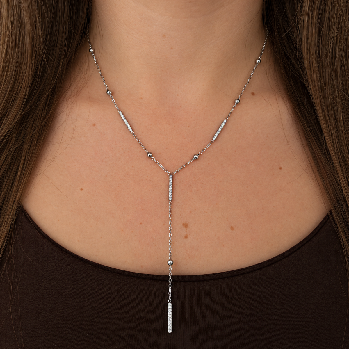 KIMÉ Y-ketting met staafjes – zilverkleurig